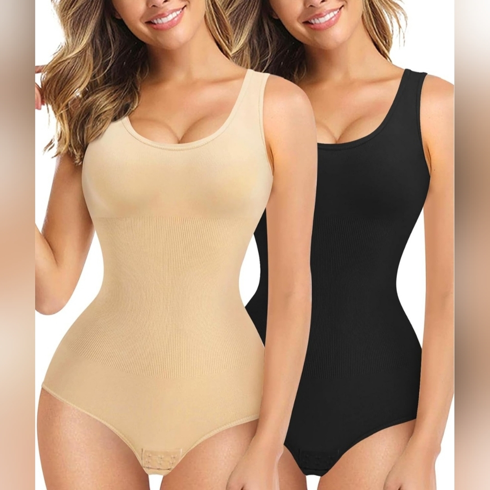 Seamless Shaping Tank Bodysuit - Black & Beige